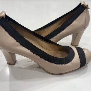 Stuart Weitzman Cream and Black Heels with Slingback Strap